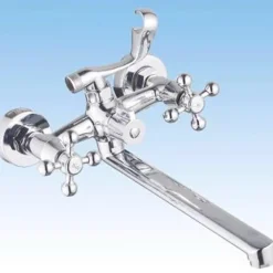 RUBINETTO GRUPPO VASCA DA BAGNO CROMATO CON CANNA LUNGA DOCCIA BICOMANDO A CROCE