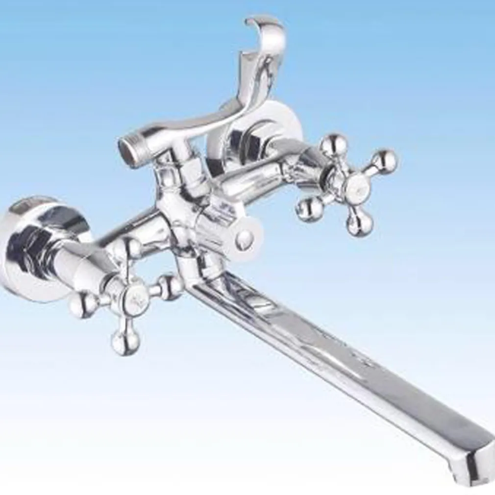 RUBINETTO GRUPPO VASCA DA BAGNO CROMATO CON CANNA LUNGA DOCCIA BICOMANDO A CROCE