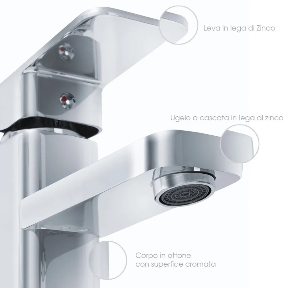 RUBINETTO LAVABO BAGNO MODERNO MISCELATORE LAVANDINO MONOCOMANDO OTTONE CROMATO