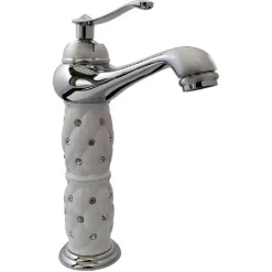 RUBINETTO LAVABO BRILLANTINI MISCELATORE BAGNO MONOFORO ARGENTO CANNA ALTA 52156