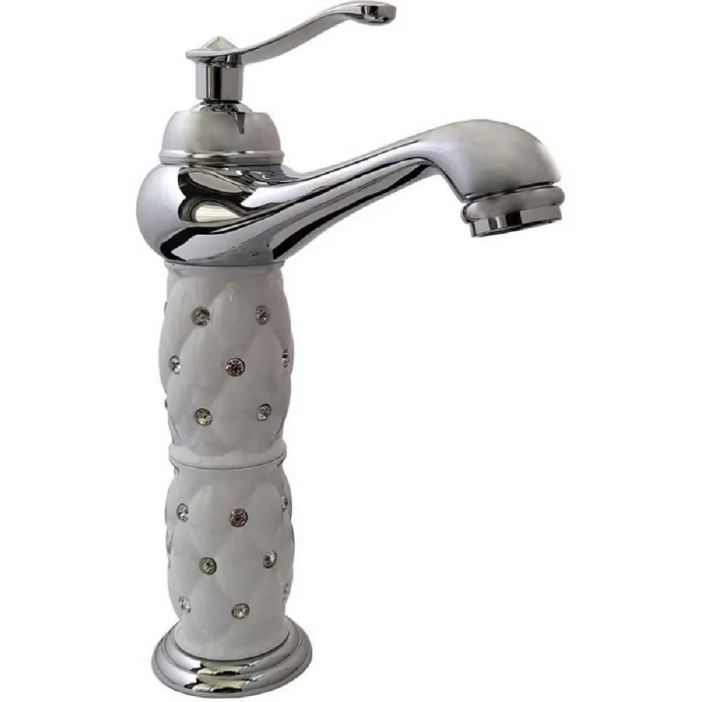 RUBINETTO LAVABO BRILLANTINI MISCELATORE BAGNO MONOFORO ARGENTO CANNA ALTA 52156