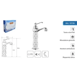 RUBINETTO LAVABO BRILLANTINI MISCELATORE BAGNO MONOFORO ARGENTO CANNA ALTA 52156