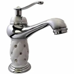 RUBINETTO LAVABO BRILLANTINI MISCELATORE BAGNO MONOFORO ARGENTO 52155 CANNA BASSA