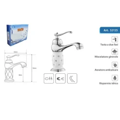 RUBINETTO LAVABO BRILLANTINI MISCELATORE BAGNO MONOFORO ARGENTO 52155 CANNA BASSA