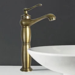 RUBINETTO LAVABO BRONZO A CANNA ALTA MISCELATORE MONOFORO LAVANDINO BAGNO