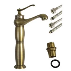 RUBINETTO LAVABO BRONZO A CANNA ALTA MISCELATORE MONOFORO LAVANDINO BAGNO