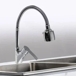 RUBINETTO LAVELLO CUCINA MONOCOMANDO DOCCETTA DOPPIO GETTO OTTONE CROMATO 52342