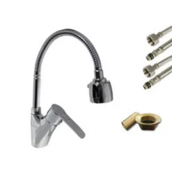 RUBINETTO LAVELLO CUCINA MONOCOMANDO DOCCETTA DOPPIO GETTO OTTONE CROMATO 52342