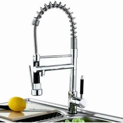 RUBINETTO LAVELLO CUCINA A 2 VIE ORIENTABILE CON DOCCETTA IN OTTONE CROMATO 59286