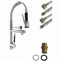 RUBINETTO LAVELLO CUCINA A 2 VIE ORIENTABILE CON DOCCETTA IN OTTONE CROMATO 59286