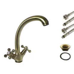 RUBINETTO LAVELLO DA CUCINA A CANNA ALTA MISCELATORE BRONZO IN OTTONE 52806A