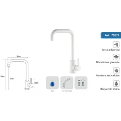 RUBINETTO MISCELATORE BIANCO PER LAVELLO DA CUCINA SATINATO A FORO SINGOLO 79829