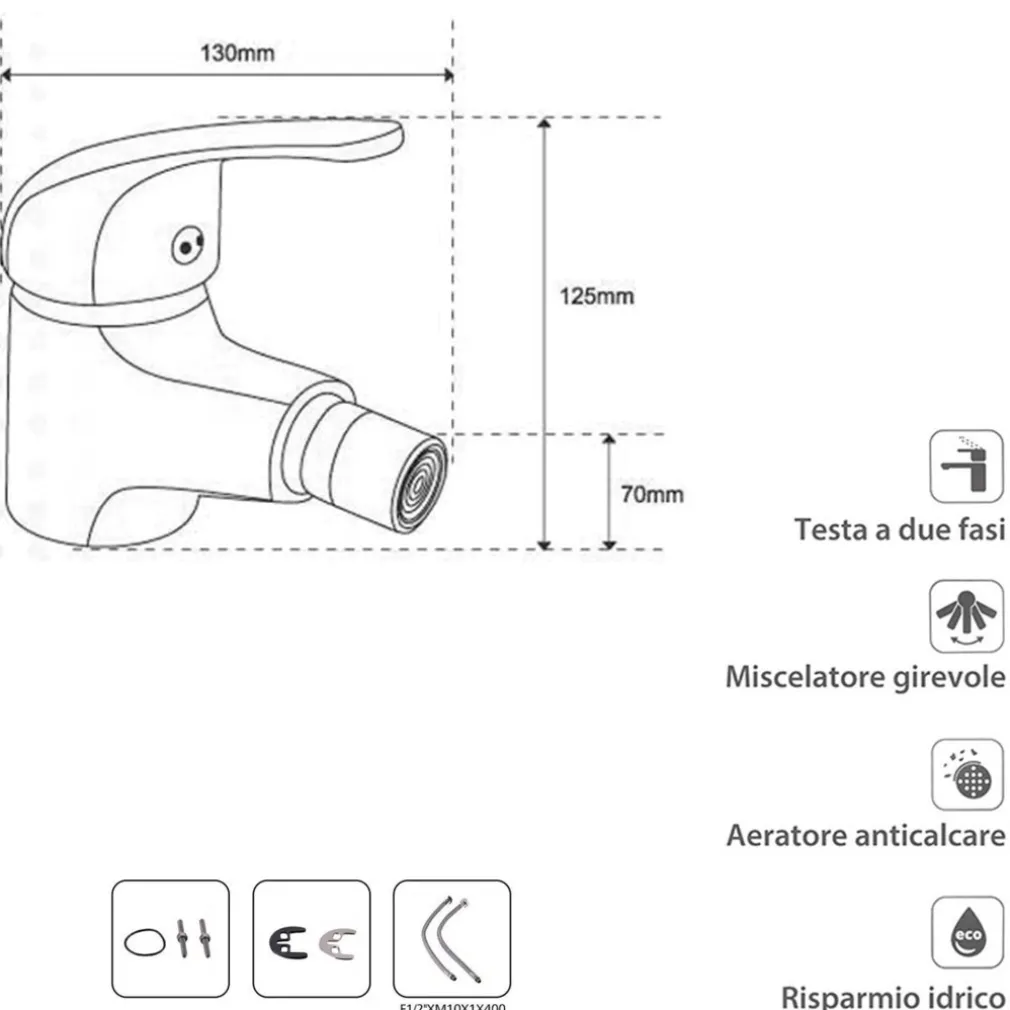 RUBINETTO MISCELATORE CROMATO DA CASA BAGNO PER BIDET MONOCOMANDO KIT MONTAGGIO