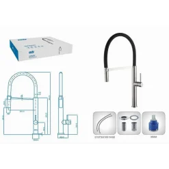 RUBINETTO MISCELATORE CUCINA ACCIAIO SATINATO NERO FLESSIBILE MONOCOMANDO 87350