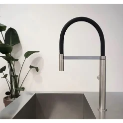 RUBINETTO MISCELATORE CUCINA ACCIAIO SATINATO NERO FLESSIBILE MONOCOMANDO 87350