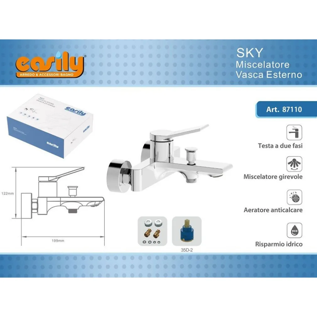 RUBINETTO MISCELATORE GRUPPO VASCA DA BAGNO CROMATO CON ATTACCO DOCCIA SKY87110