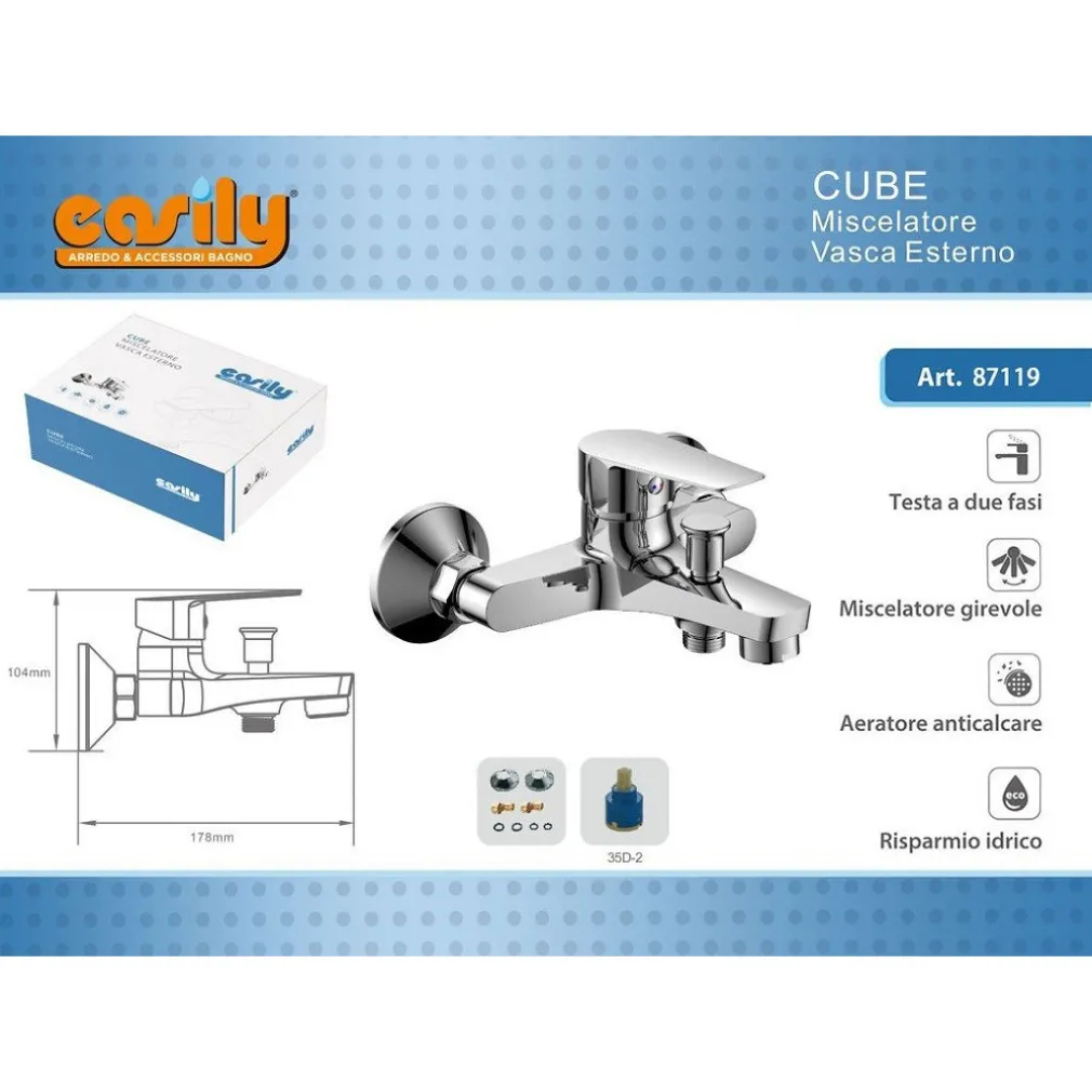RUBINETTO MISCELATORE GRUPPO VASCA DA BAGNO CROMATO CON ATTACCO DOCCIA CUBE87119