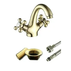 RUBINETTO MISCELATORE LAVABO BAGNO OTTONE DORATO BRONZO MODELLO ROMA 52805A