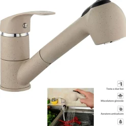 RUBINETTO MISCELATORE MONOCOMANDO LAVELLO AVENA DOCCETTA ESTRAIBILE 52992