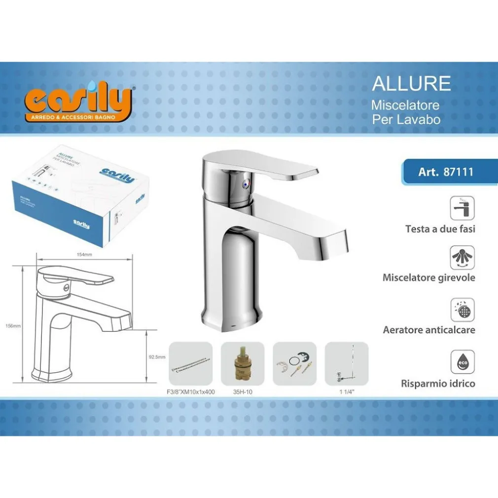 RUBINETTO MISCELATORE MONOCOMANDO CROMATO LAVABO LAVANDINO MODERNO ALLURE 87111