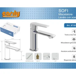 RUBINETTO MISCELATORE MONOCOMANDO CROMATO PER LAVABO LAVANDINO MODERNO SOFI87102