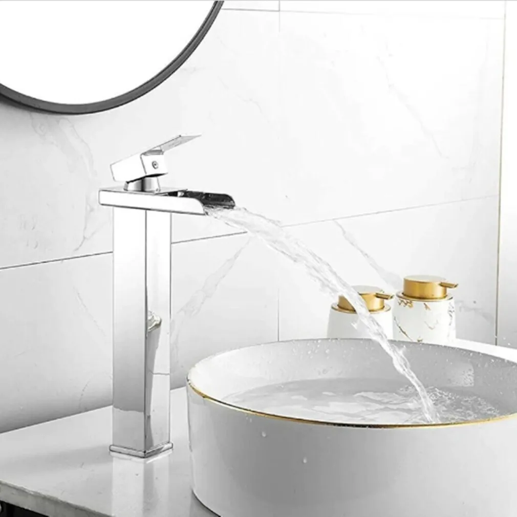RUBINETTO MISCELATORE PER LAVABO BAGNO A CASCATA CON PILETTA ACCIAIO CROMATO 87397