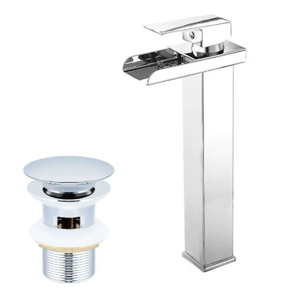 RUBINETTO MISCELATORE PER LAVABO BAGNO A CASCATA CON PILETTA ACCIAIO CROMATO 87397