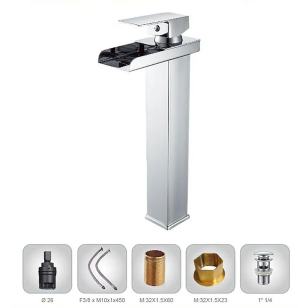 RUBINETTO MISCELATORE PER LAVABO BAGNO A CASCATA CON PILETTA ACCIAIO CROMATO 87397