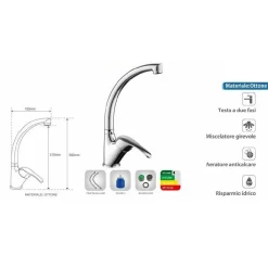 RUBINETTO MISCELATORE PER LAVELLO DA CUCINA MATERIALE OTTONE CROMATO TARANTO