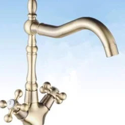 RUBINETTO MISCELATORE PER LAVELLO CUCINA A CROCE COMANDO A VITE ALTO BRONZATO