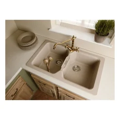 RUBINETTO MISCELATORE PER LAVELLO CUCINA A CROCE COMANDO A VITE ALTO BRONZATO