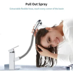 RUBINETTO MISCELATORE PER LAVANDINO LAVABO CROMATO CON DOCCETTA ESTRAIBILE