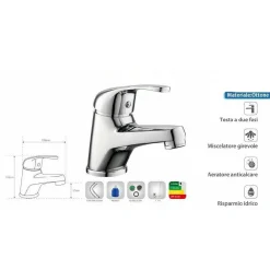 RUBINETTO MISCELATORE PER LAVABO DA BAGNO MATERIALE OTTONE CROMATO TARANTO