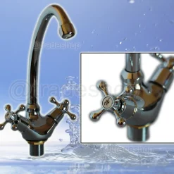 RUBINETTO MISCELATORE PER LAVELLO CUCINA A CANNA ALTA A CROCE COMANDO A VITE