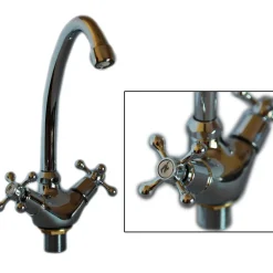 RUBINETTO MISCELATORE PER LAVELLO CUCINA A CANNA ALTA A CROCE COMANDO A VITE