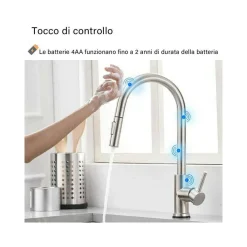 RUBINETTO MONOCOMANDO LAVELLO CUCINA CON SENSORE TOUCH CON DOCCETTA ESTRAIBILE