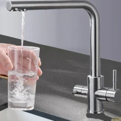RUBINETTO MONOCOMANDO LAVELLO CUCINA 3 VIE ACQUA FREDDA E CALDA GIREVOLE 360°