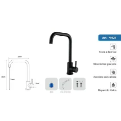 RUBINETTO NERO MISCELATORE PER LAVELLO DA CUCINA SATINATO A FORO SINGOLO 79828