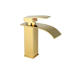 RUBINETTO ORO DA BAGNO DESIGN MODERNO A CASCATA MISCELATORE MONOCOMANDO DORATO