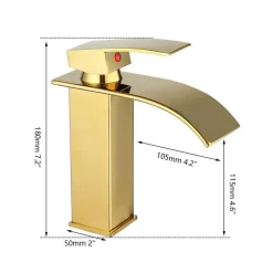 RUBINETTO ORO DA BAGNO DESIGN MODERNO A CASCATA MISCELATORE MONOCOMANDO DORATO