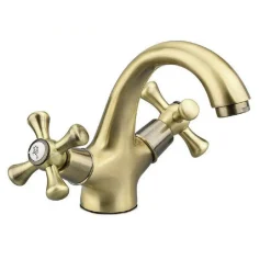 RUBINETTO PER BAGNO LAVABO MISCELATORE DOPPIA MANOPOLA IN OTTONE BRONZO SATINATO
