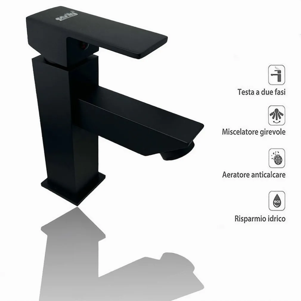 RUBINETTO PER BAGNO ULTRA MODERNO MISCELATORE ORIENTABILE LAVABO NERO OPACO 87207