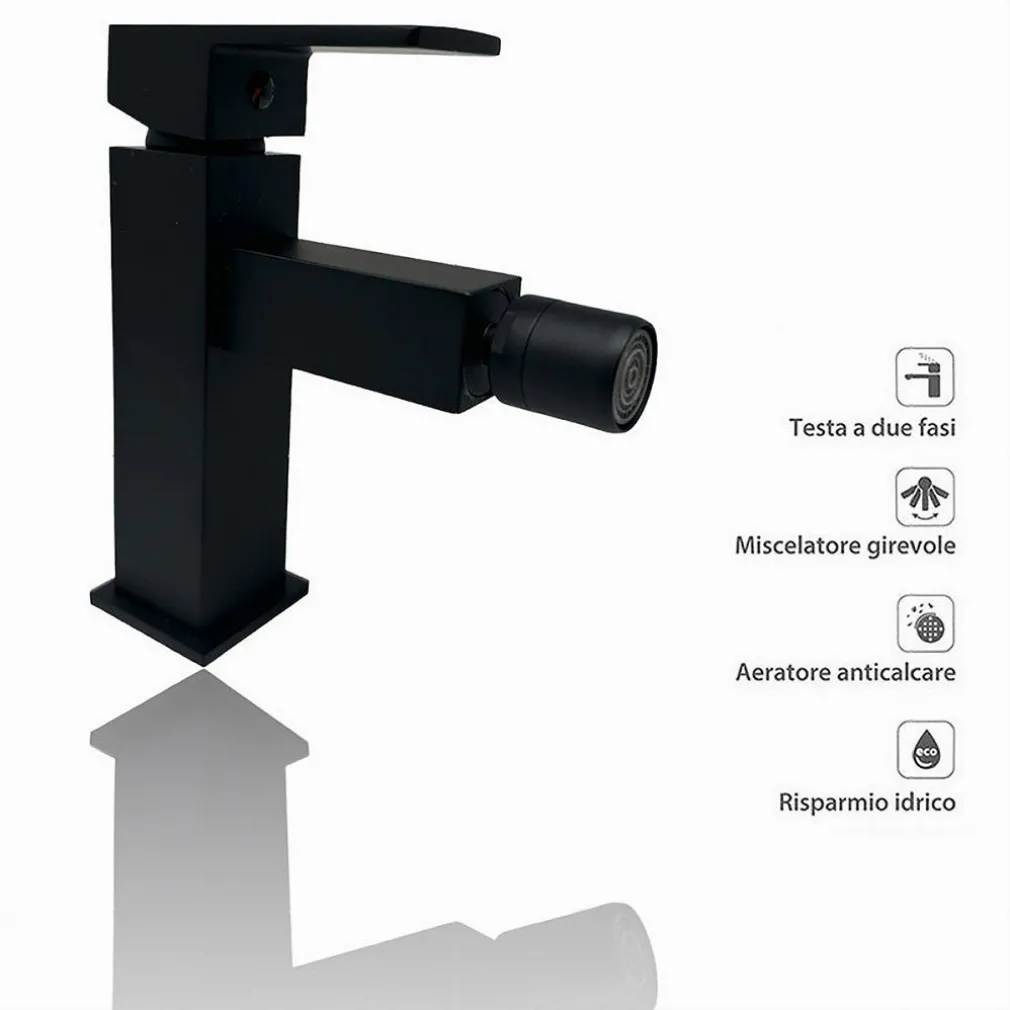 RUBINETTO PER BAGNO ULTRA MODERNO MISCELATORE ORIENTABILE BIDET NERO OPACO 87208