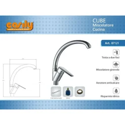 RUBINETTO PER CUCINA MISCELATORE ORIENTABILE PER LAVELLO MONOCOMANDO CUBE 87121