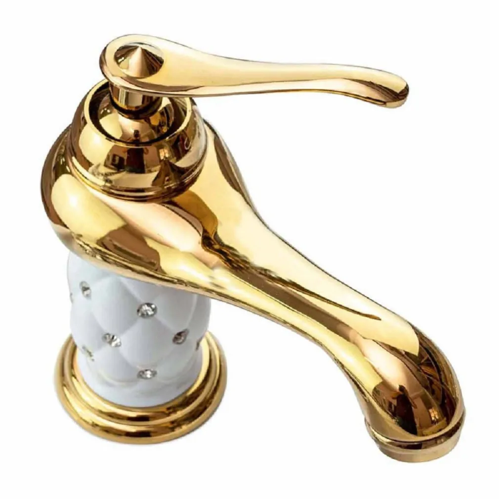 RUBINETTO PER LAVABO CON BRILLANTINI MISCELATORE BAGNO MONOFORO ORO BASSO 52149