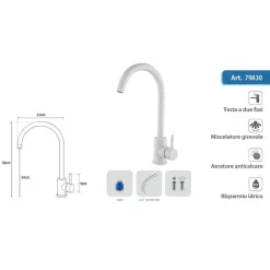 RUBINETTO PER LAVELLO CUCINA A CANNA ALTA BIANCO MISCELATORE PER LAVANDINO 79830