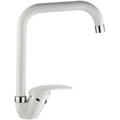 RUBINETTO PER LAVELLO DA CUCINA A CANNA ALTA QUADRATO MISCELATORE BIANCO 52946