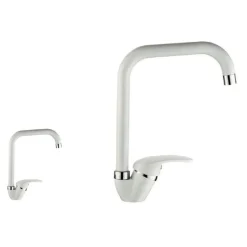 RUBINETTO PER LAVELLO DA CUCINA A CANNA ALTA QUADRATO MISCELATORE BIANCO 52946