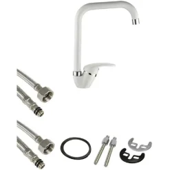 RUBINETTO PER LAVELLO DA CUCINA A CANNA ALTA QUADRATO MISCELATORE BIANCO 52946