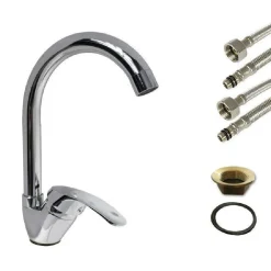 RUBINETTO PER LAVELLO DA CUCINA A CANNA ALTA MISCELATORE IN OTTONE CROMATO 52334